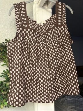 LOFT Brown Floral Square-Neck Button-Front Camisole